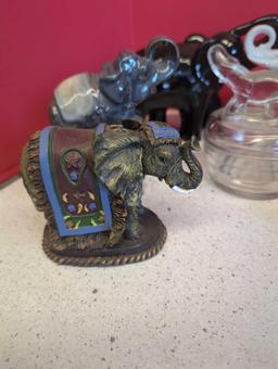 Elephant Figurines-- carver, trinket box, bank and more