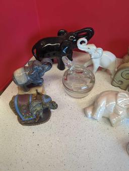 Elephant Figurines-- carver, trinket box, bank and more