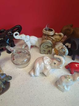 Elephant Figurines-- carver, trinket box, bank and more