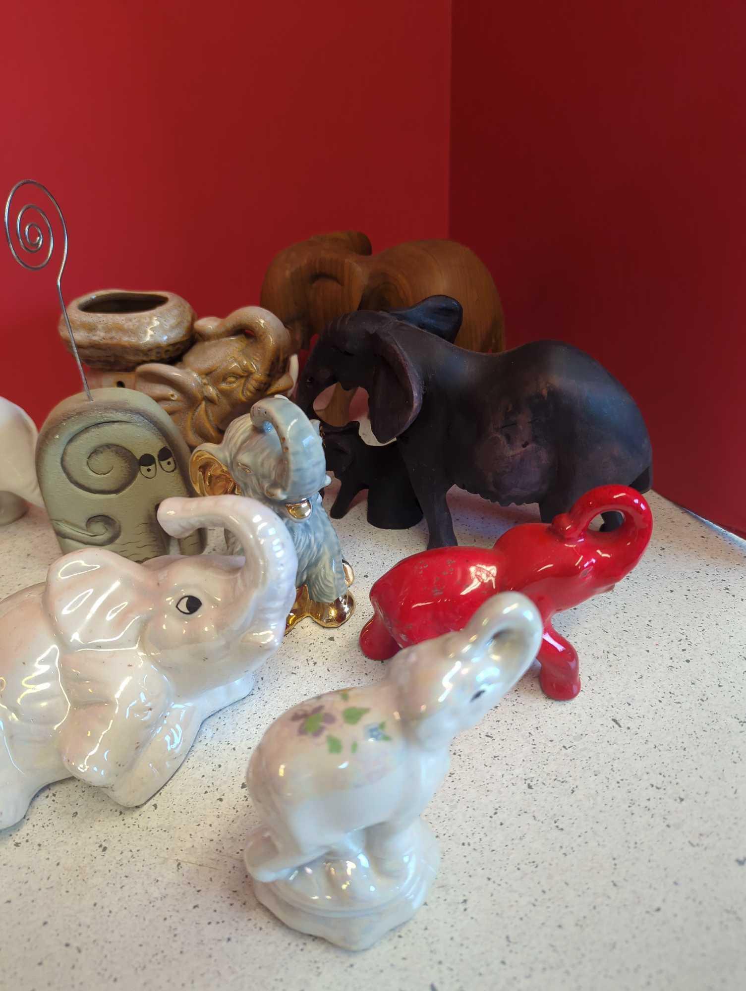 Elephant Figurines-- carver, trinket box, bank and more