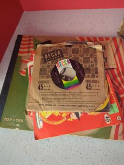 vintage sheet music, 45 DECCS records, books-- Tom Sawyer, Lennon sisters