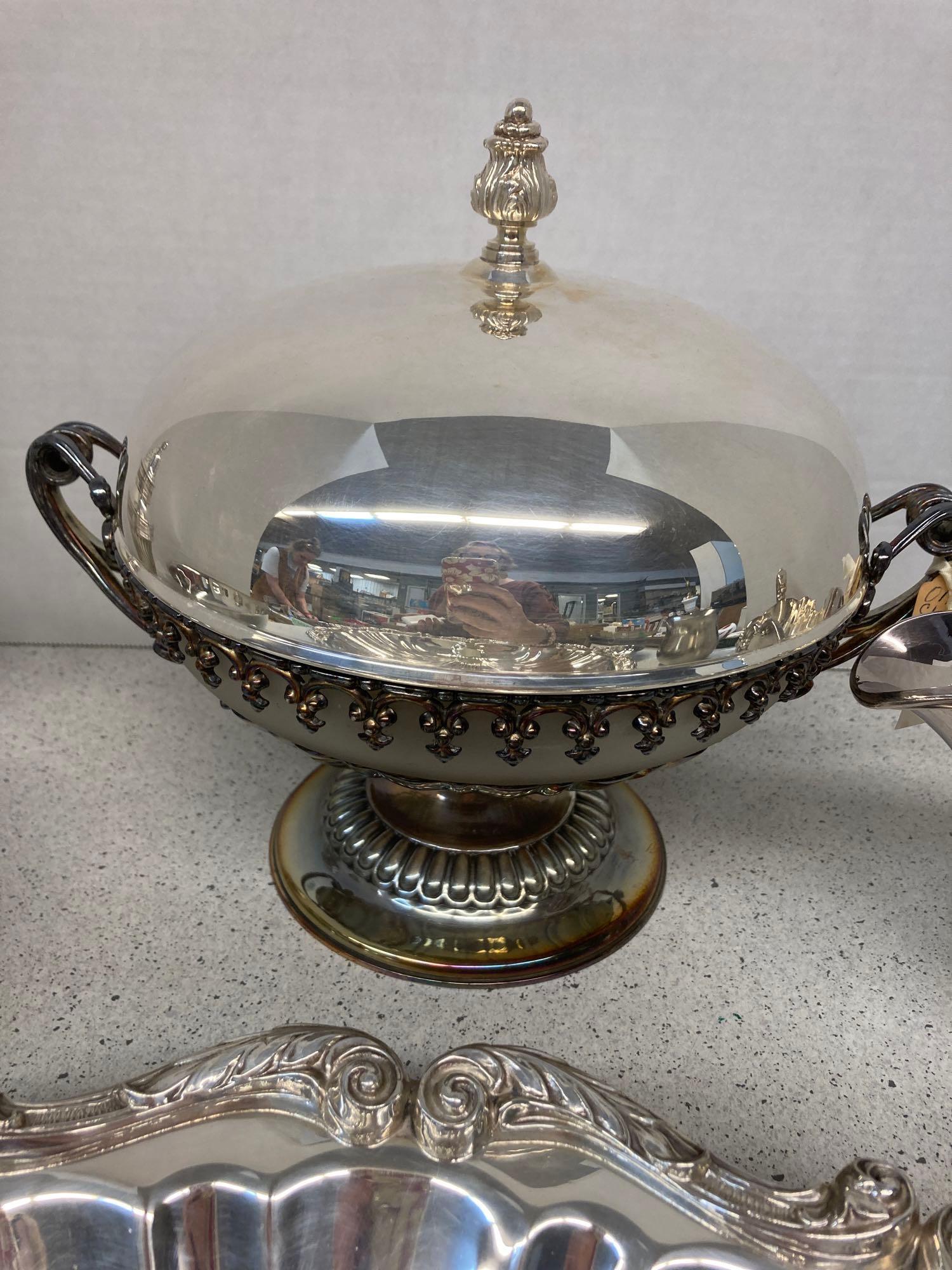 Old Sheffield chafing dish circa 1850 English silver shell dish Reed and Barton more
