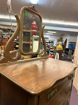 quarter sawn oak 5 drawer highboy w/ mirror
