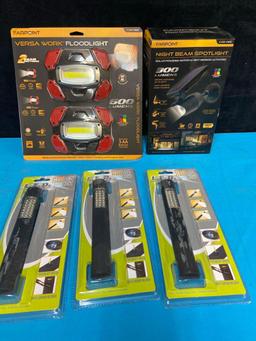 New floodlight night beam spotlight and 3 flashlights