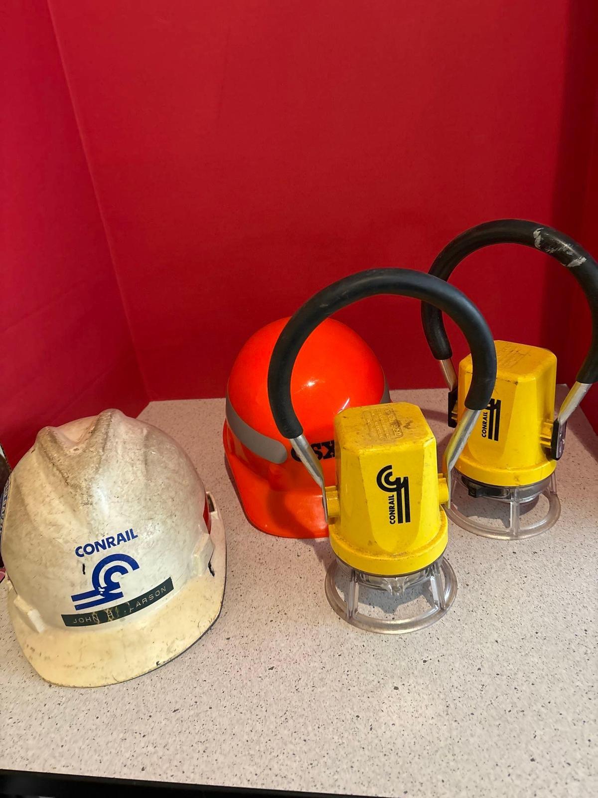 Railroad hardhats lanterns