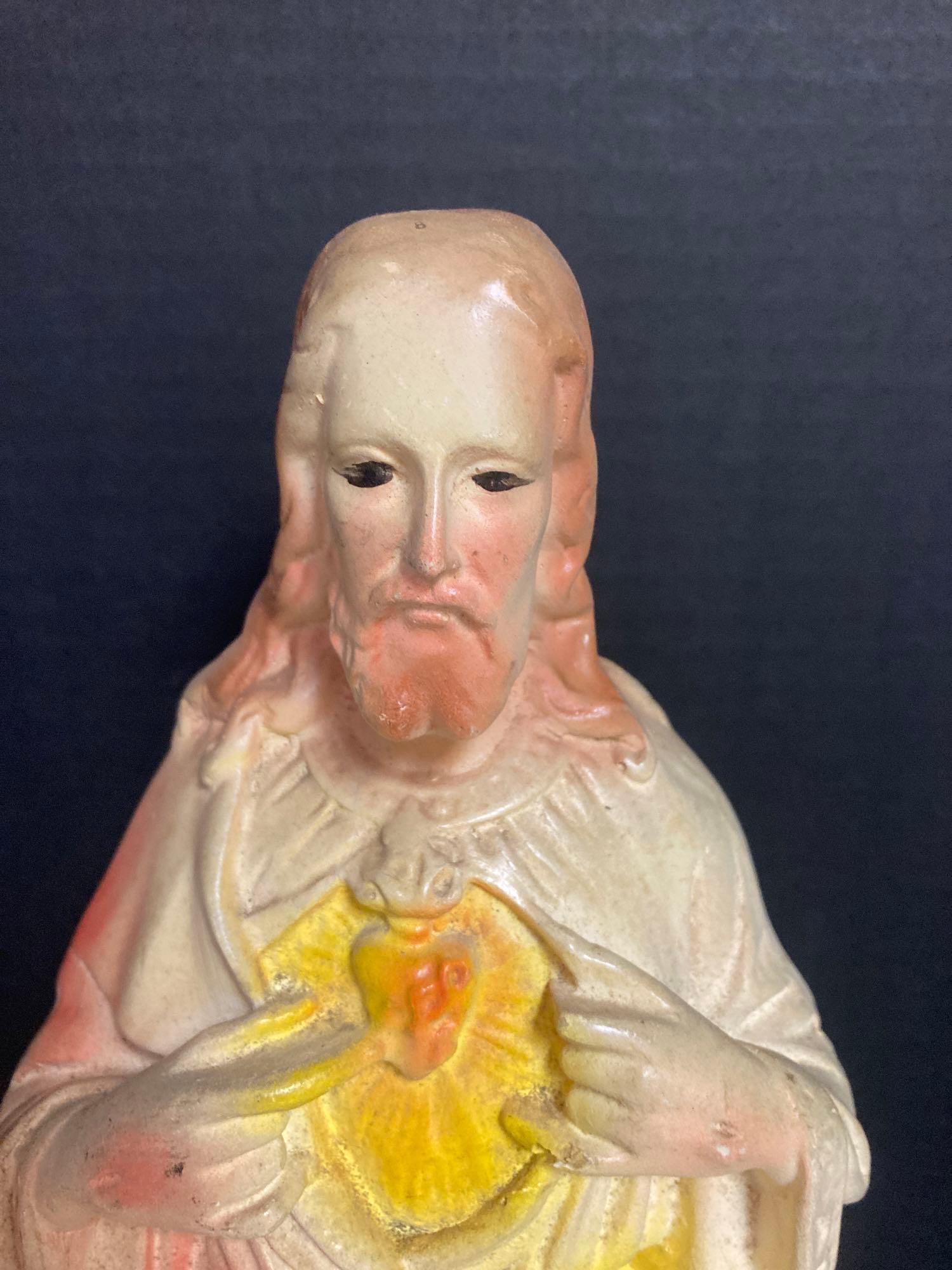 Chalkware religious figure, vintage decor and items