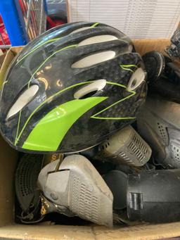 Paintball gun, bike helmet, other sports equipment