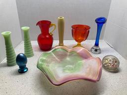 Pastel Murano bowl, Golden Crown vase, jadeite vases one has been repaired and more