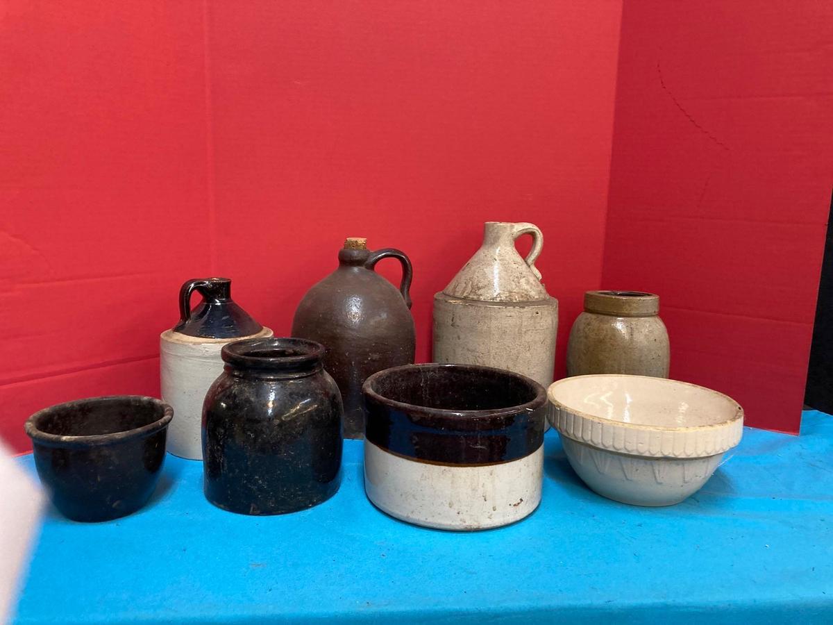 Jugs, crocks, and pottery bowls