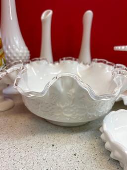 9 pcs Fenton westmoreland milk glass Spanish lace