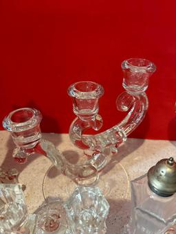 large lot of glass shakers candlesticks compote etc.
