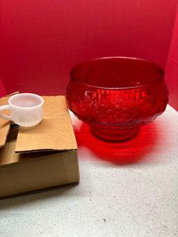 Cambridge glass Ruby and white punch bowl set