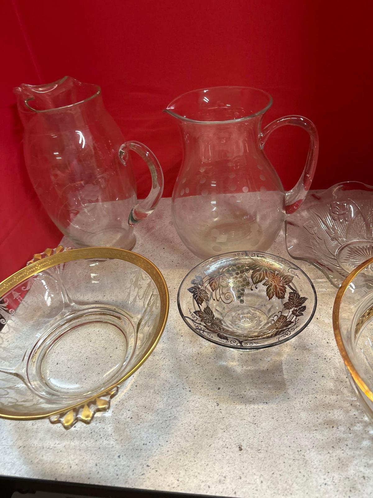 Glass serving pieces Haviland tea set Pink glass