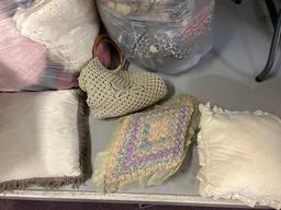 vintage accent pillows, crocheted purse