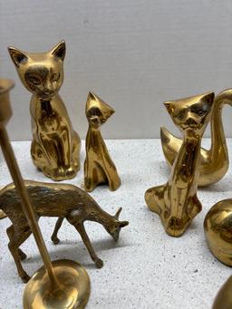 large selection of brass animals mid-century cats ducks deer mice etc.