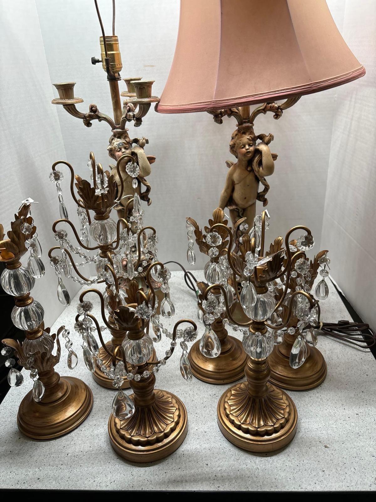 cherub lamps candlesticks with prisms
