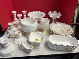 White milk glass Fenton silver crest etc.