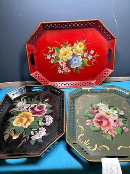 large collection of vintage trays
