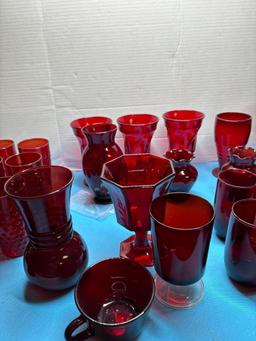 Ruby red hobnail glass set large collection of Ruby red glass