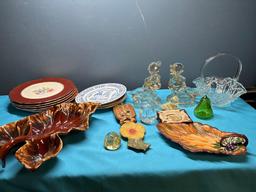 1950s glass Goose and girl book ends Keystone plates