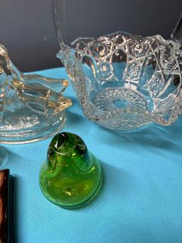 1950s glass Goose and girl book ends Keystone plates