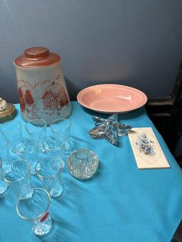 vintage pokee glass cookie jar candlestick holders porcelain lamp pottery etc.