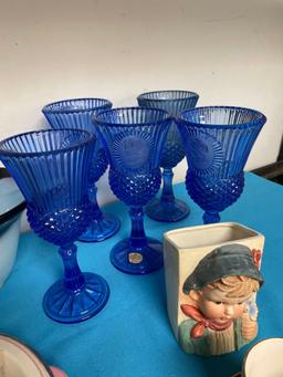 Ship lamp, Fostoria glasses Spode cup and saucer and more