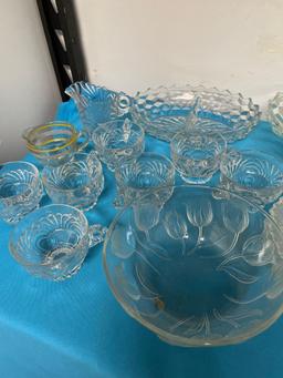 Clear glassware lot, including beautiful etched stemware