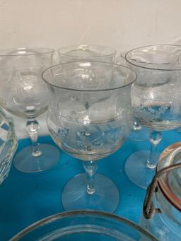 Clear glassware lot, including beautiful etched stemware