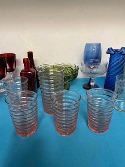 ruby red stemware, pink depression glasses, more glassware