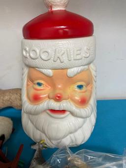 Vintage Christmas items, including an empire Santa cookie jar