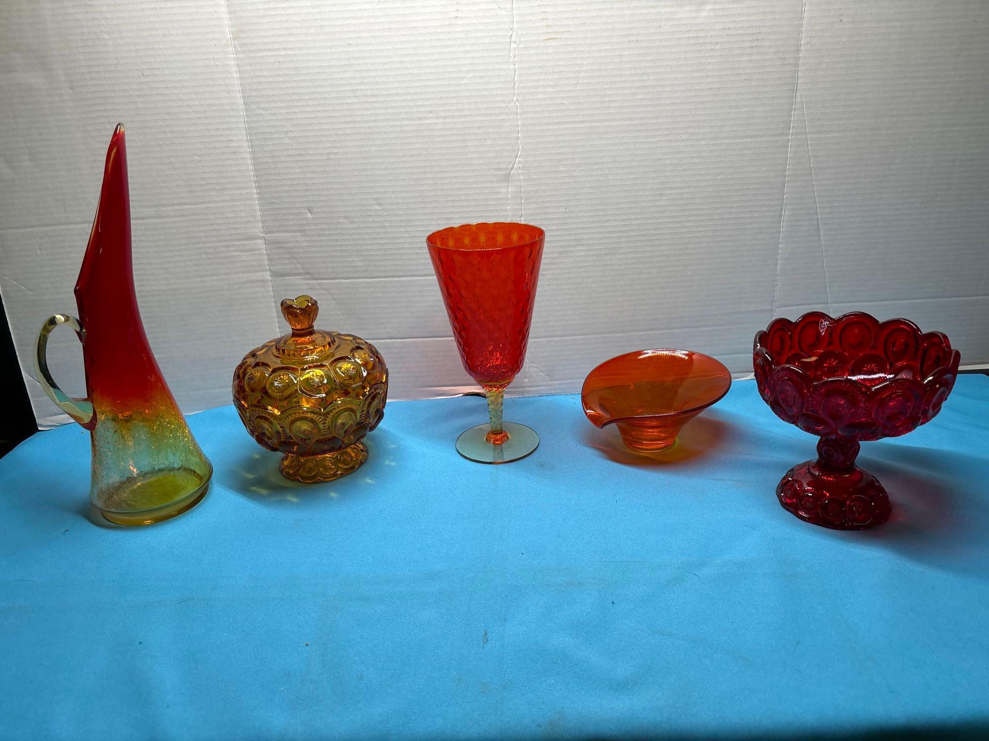 handblown Amberina crackle vase moon and star pieces