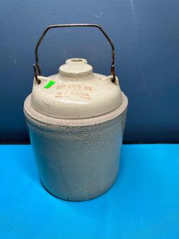 Vintage crock jug, AJ Weeks, Akron, Ohio