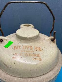 Vintage crock jug, AJ Weeks, Akron, Ohio