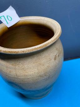 Vintage stoneware crock with blue bird, some cracks