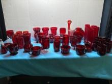 Ruby red hobnail glass set large collection of Ruby red glass