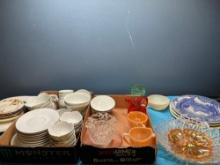 miscellaneous porcelain plates orange glass lid collector plates iridescent glass