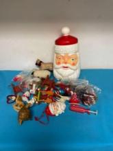Vintage Christmas items, including an empire Santa cookie jar