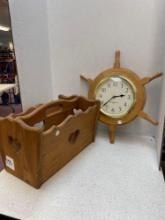 Wood magazine holder and heritage mint quartz wall clock