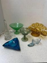 Vintage glass, including moon and stars, Fenton shoe, art glass ashtray