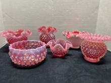 6 Fenton hobnail cranberry bowls collection