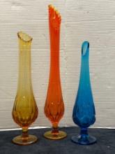 3 MCM Viking art glass stretch vases 16-20 inches