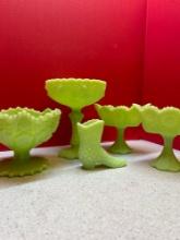 5 pcs Green jade fenton satin glass