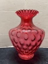 LG cranberry base pie crust top & art glass vase