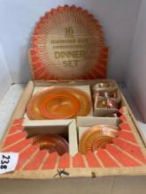 Jeanette glass 16 piece diamond cut Amberescence dinner set