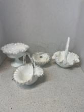 Fenton, silver crest baskets And compote