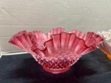6 pcs cranberry bowl Fenton hobnail art glass