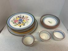 vintage Stangl fruit pottery plates and flower plates, bowl and cups.