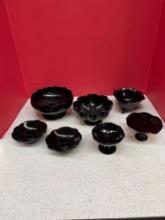 Fenton Ebony candleholders, sherbet, bowls