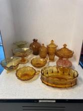 Amber glassware, including Fostoria and hobnail also carnival glass